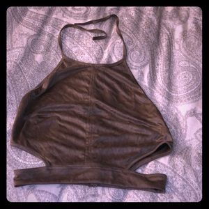 Nude/tan colored suede crop top